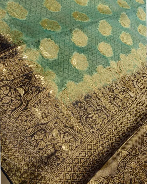 Sky Blue Zari Work Organza Saree