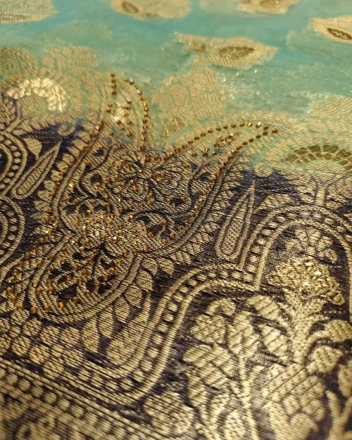 Sky Blue Zari Work Organza Saree