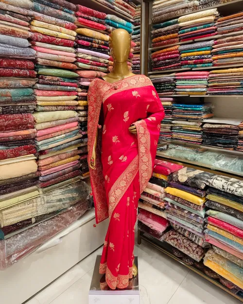 Red Zari Work Dola Silk Saree