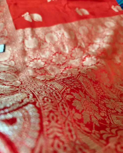 Red Zari Work Dola Silk Saree