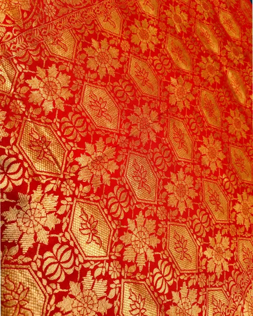 Red Zari Work Dola Silk Saree