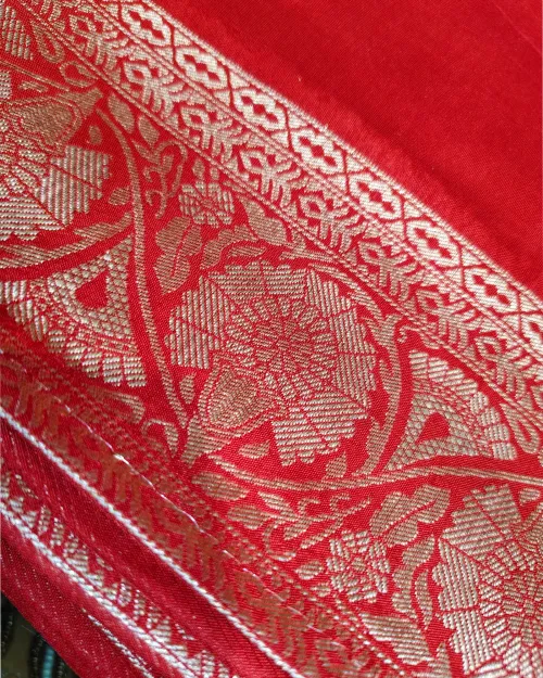 Red Zari Work Dola Silk Saree