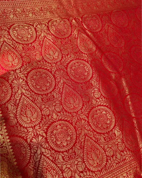 Orange Zari Work Border Style Silk Saree
