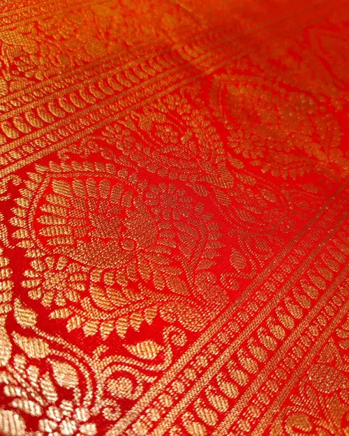 Orange Zari Work Border Style Silk Saree
