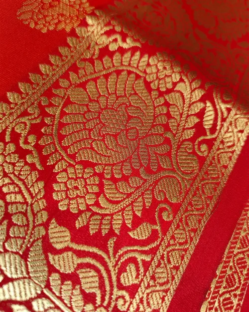 Orange Zari Work Border Style Silk Saree