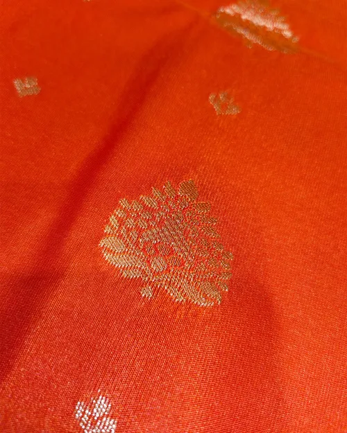 Orange Zari Work Border Style Silk Saree