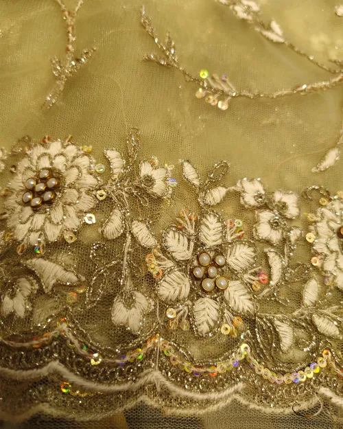 Light Green Silver Thread Full Jaal Work Net Saree