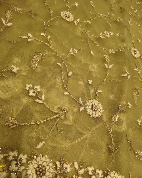 Light Green Silver Thread Full Jaal Work Net Saree