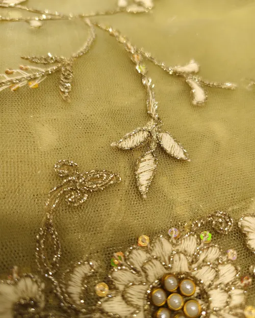 Light Green Silver Thread Full Jaal Work Net Saree