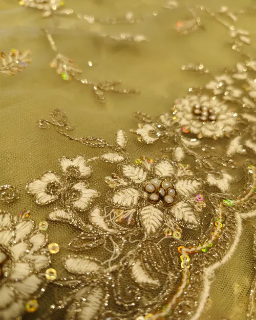 Light Green Silver Thread Full Jaal Work Net Saree