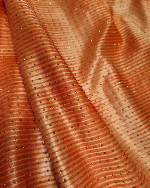 Peach Colour Stone Work Imported Crepe Silk Saree
