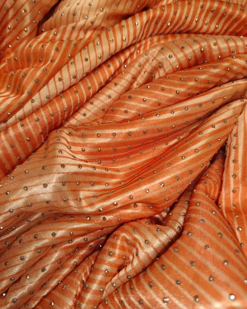 Peach Colour Stone Work Imported Crepe Silk Saree