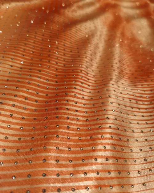 Peach Colour Stone Work Imported Crepe Silk Saree