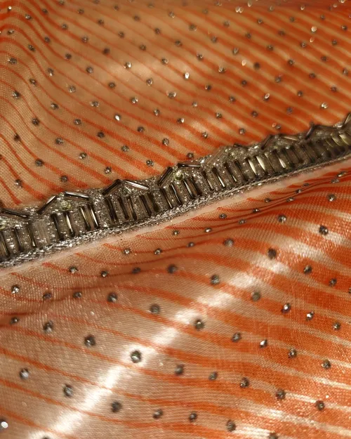 Peach Colour Stone Work Imported Crepe Silk Saree