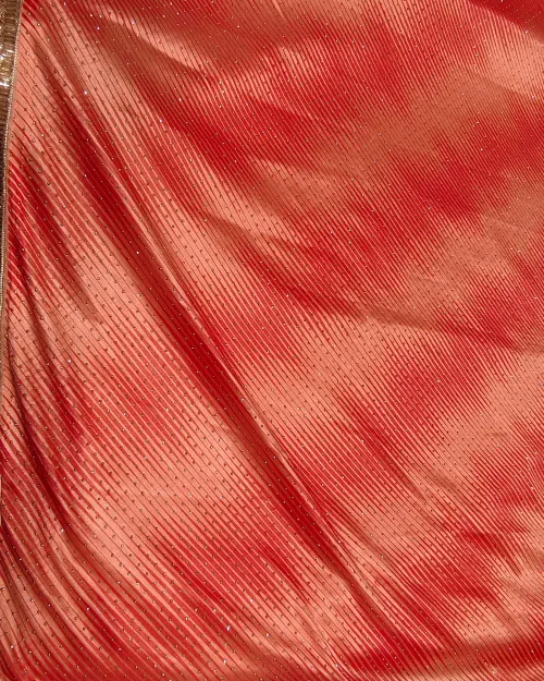 Orange Peach Stone Work Imported Crepe Silk Saree