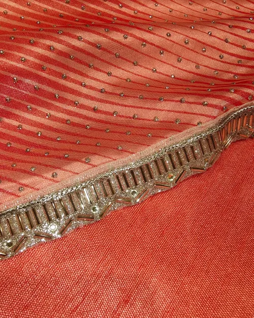 Orange Peach Stone Work Imported Crepe Silk Saree
