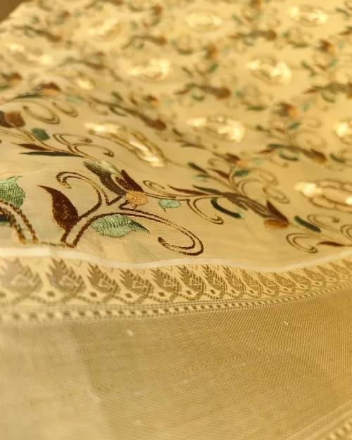 Golden Zari Work Organza Saree