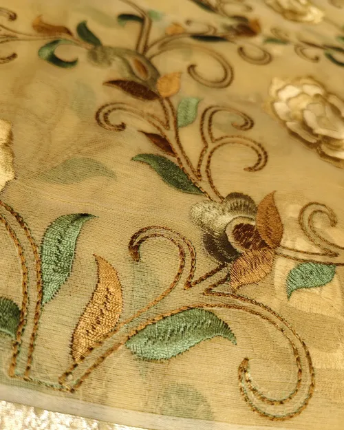 Golden Zari Work Organza Saree