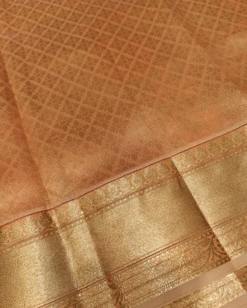 Peach Color Embroidery Work Organza Saree