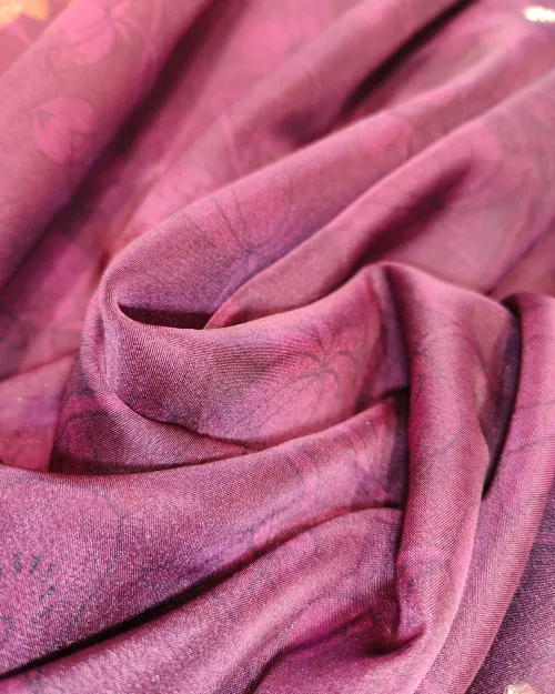 Wine Color Stone Work Organza Saree