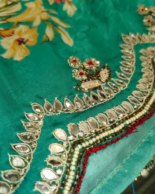 Sky Blue Stone Work Organza Saree