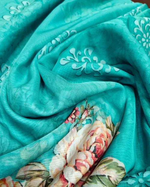 Sky Blue Stone Work Organza Saree