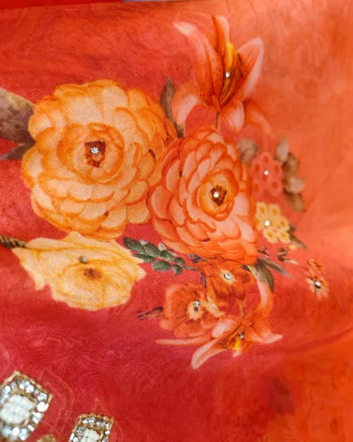 Gajari Red Colour Stone Work Organza Saree