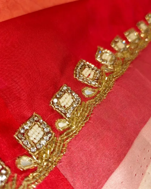 Gajari Red Colour Stone Work Organza Saree