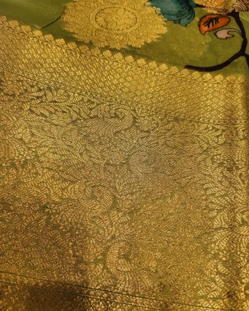 Light Green Colour Floral Print Silk Saree