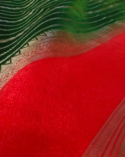 Green Color Zari Work Organza Silk Saree