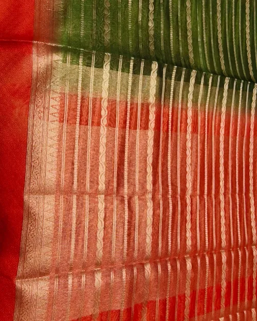 Green Color Zari Work Organza Silk Saree