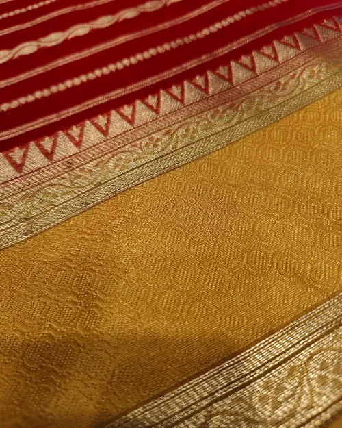 Red Colour Zari Work Organza Silk Saree