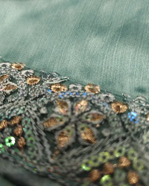 Sky Blue Embroidery Work Crepe Silk Saree
