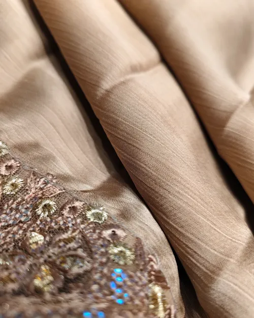 Golden Embroidery Work Crepe Silk Saree