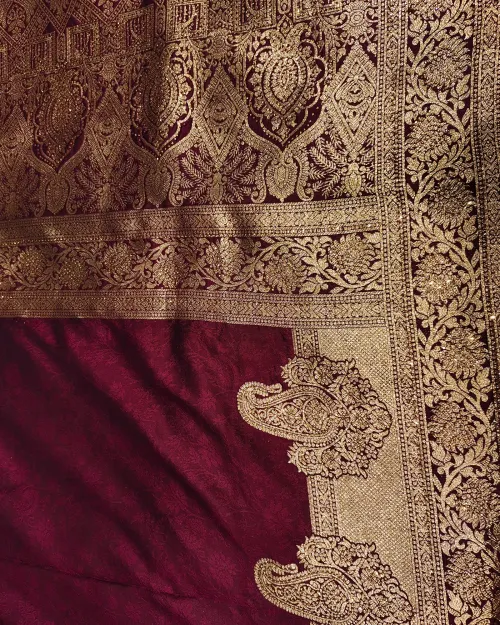 Dark Wine Color Zari Work Silk Saree