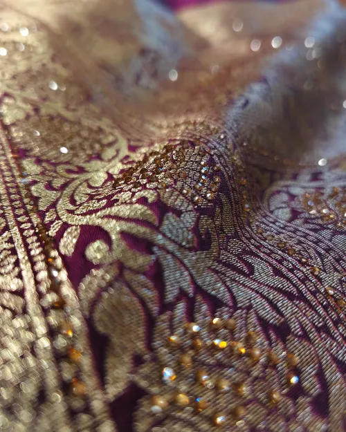 Dark Wine Color Zari Work Silk Saree