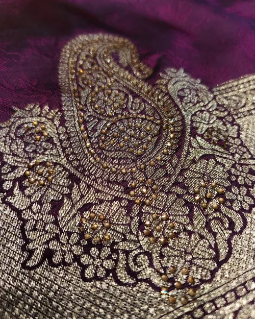 Dark Wine Color Zari Work Silk Saree