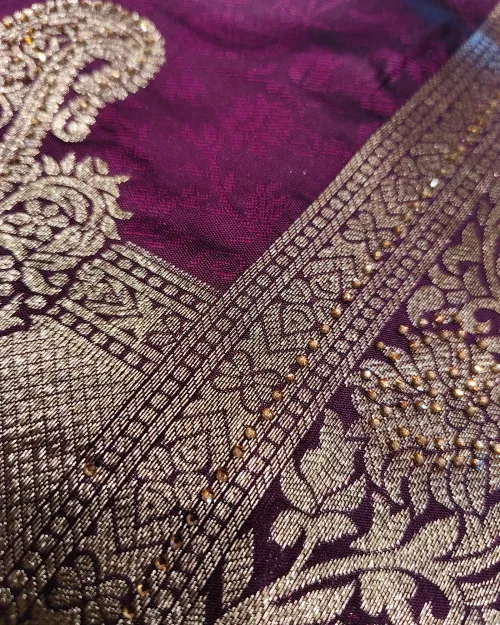 Dark Wine Color Zari Work Silk Saree