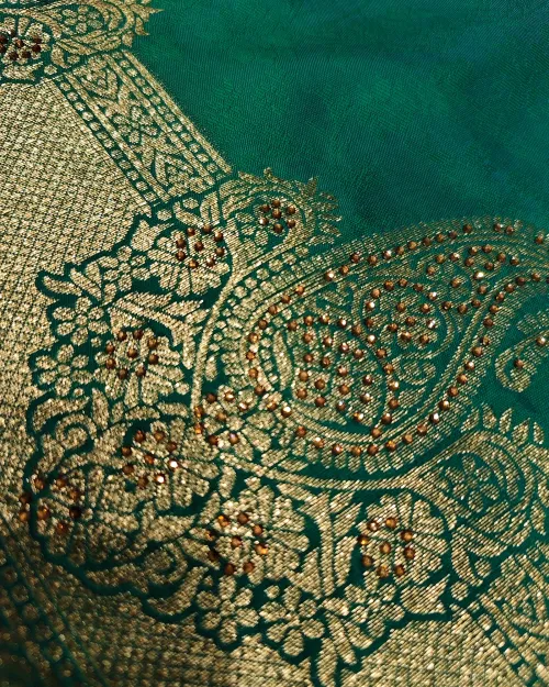 Rama Green Zari Work Silk Saree