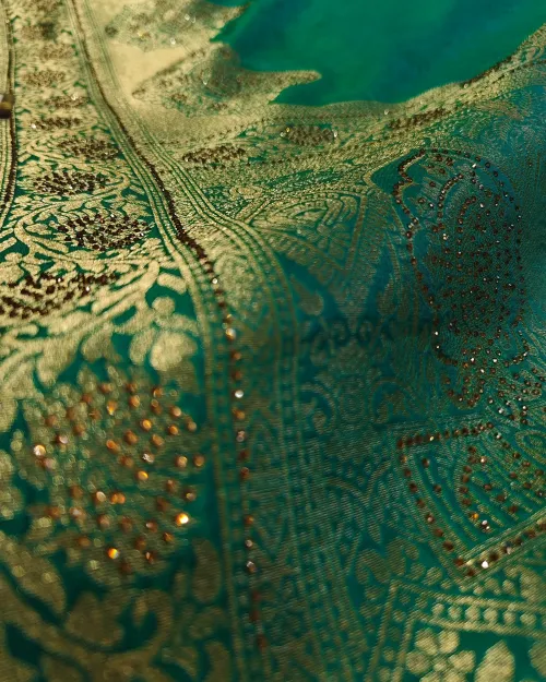 Rama Green Zari Work Silk Saree