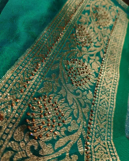 Rama Green Zari Work Silk Saree