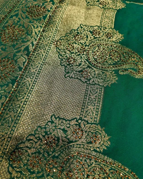Rama Green Zari Work Silk Saree