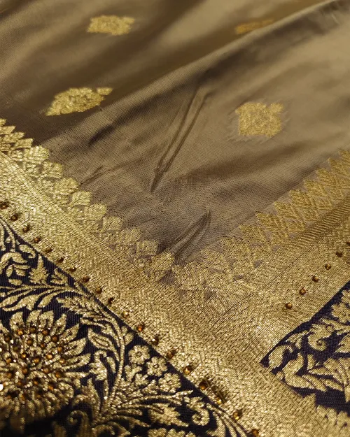 Grey Zari Work Crepe Silk Saree