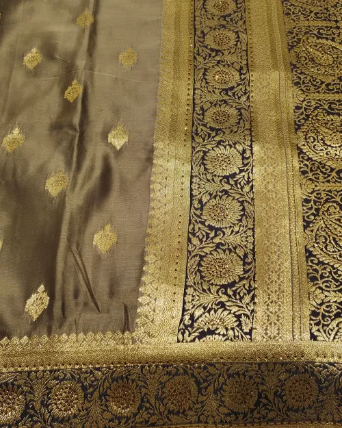 Grey Zari Work Crepe Silk Saree