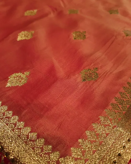 Dark Pink Zari Work Crepe Silk Saree