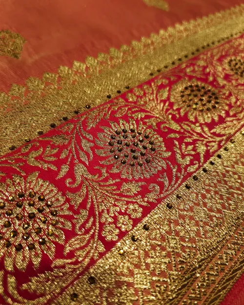 Dark Pink Zari Work Crepe Silk Saree
