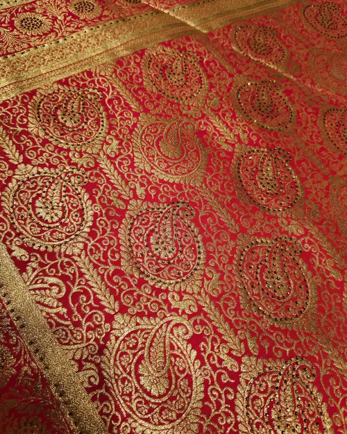 Dark Pink Zari Work Crepe Silk Saree