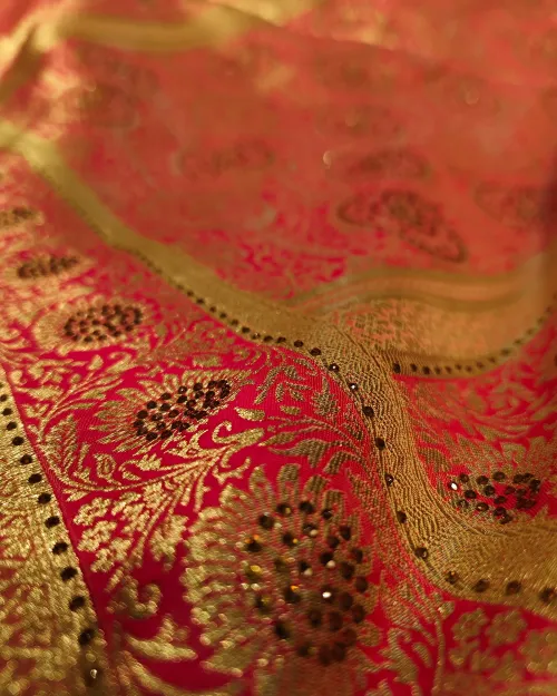 Dark Pink Zari Work Crepe Silk Saree