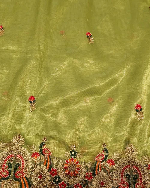 Green Color Stone Work Tissue Silk Saree