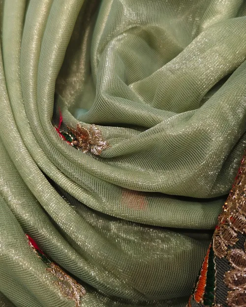Green Color Stone Work Tissue Silk Saree